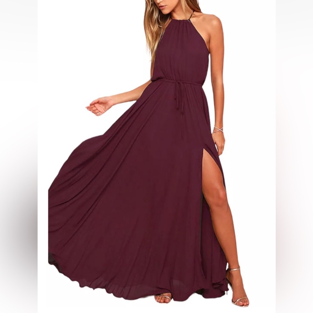 New Lulus Essence of Style Deep Purple halter Gown XS